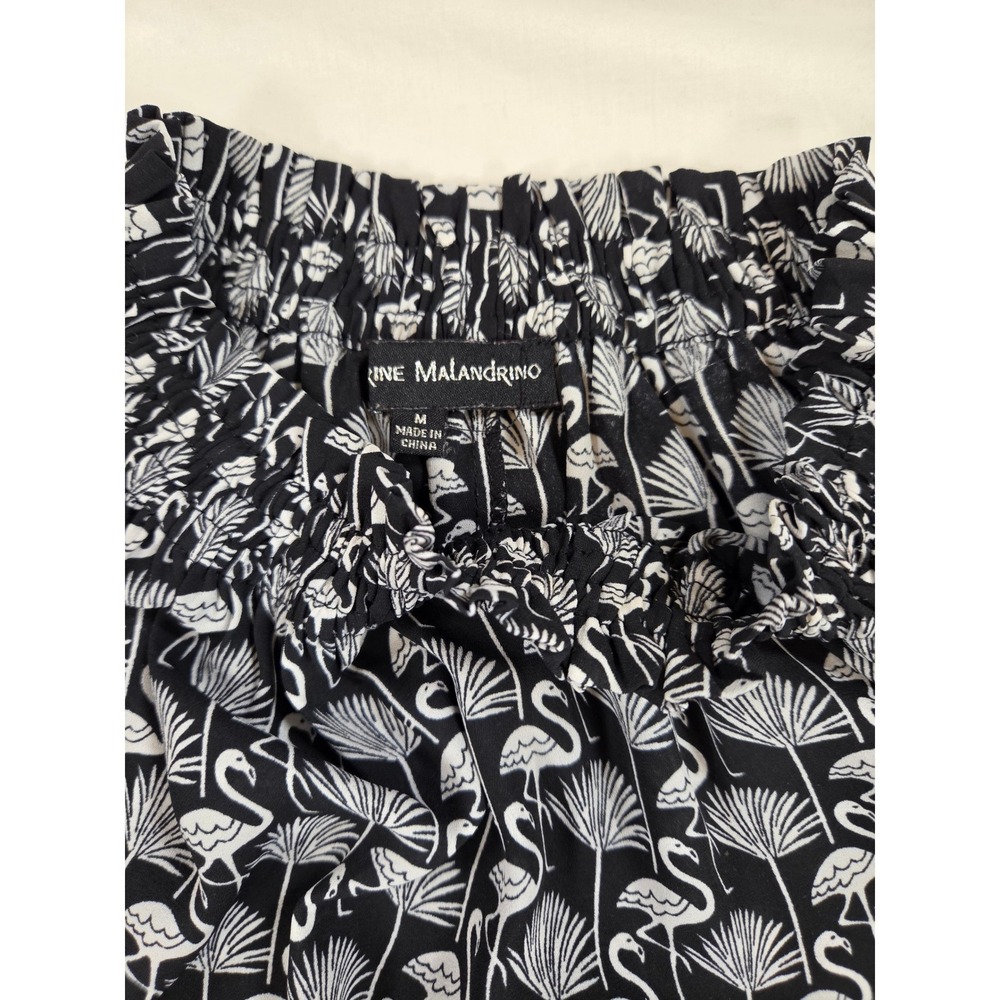 Catherine Malandrino Black & White Flamingo Palm Print Silk-Look Tank Top Size M - Picture 5 of 6